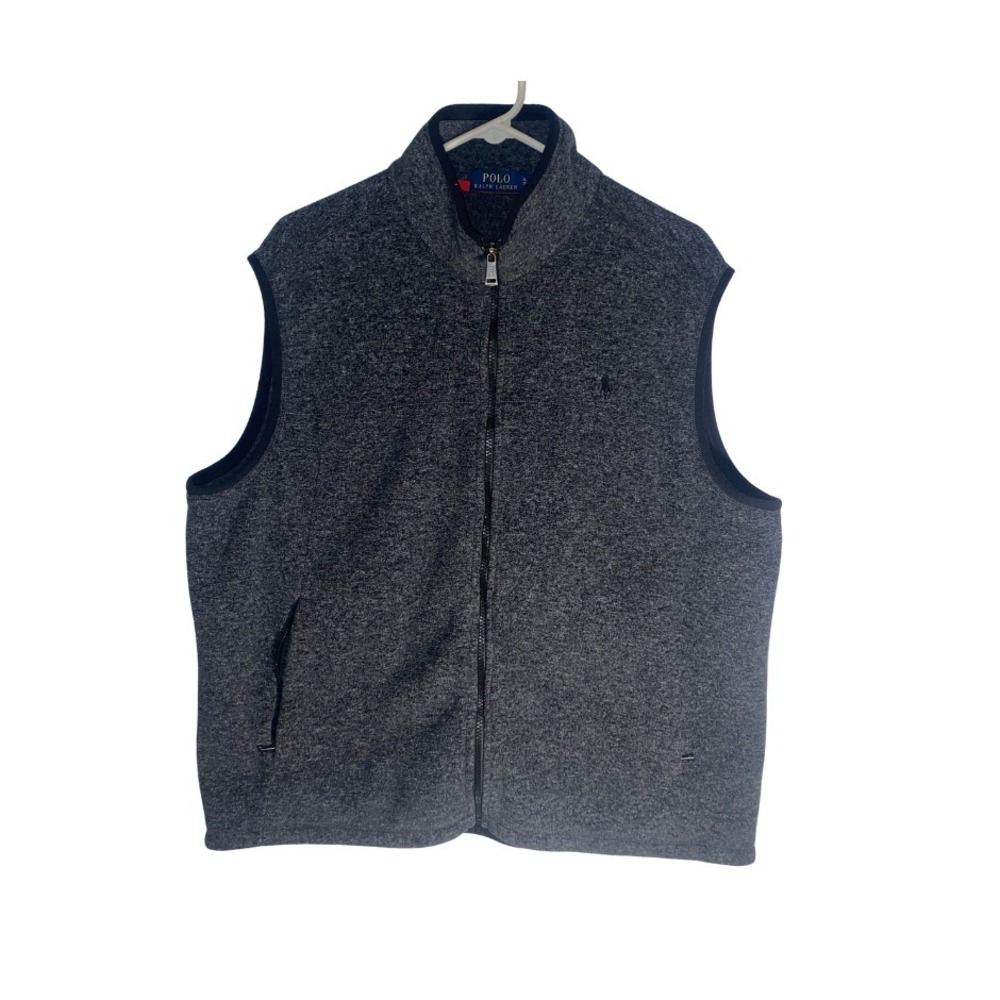 Polo Ralph Lauren Mens XL Fleece Vest Charcoal Gray Heather‎ Full Zip Mock Neck